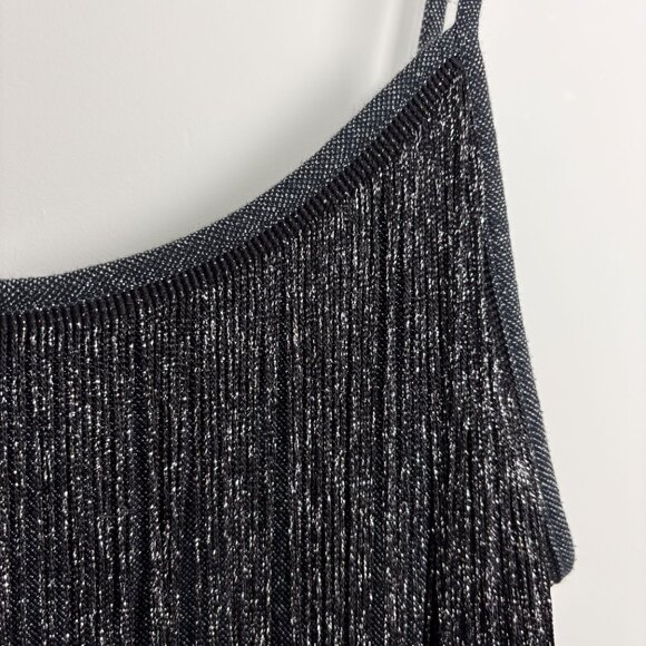 Next Dresses Womens Metallic Fringe Mini Flapper Dress Black 14 New Years Party - Picture 3 of 5